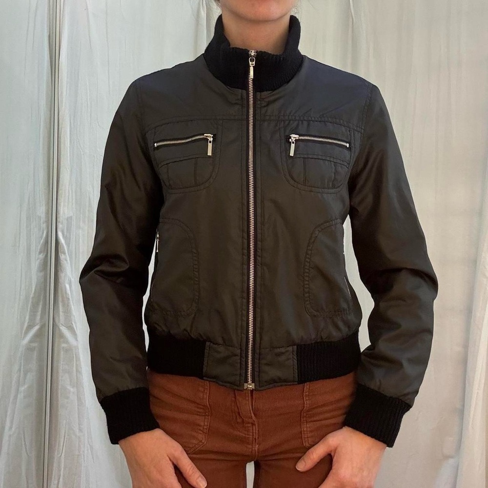 Black Zip Up Bomber Jacket Y2K‎ Moto
